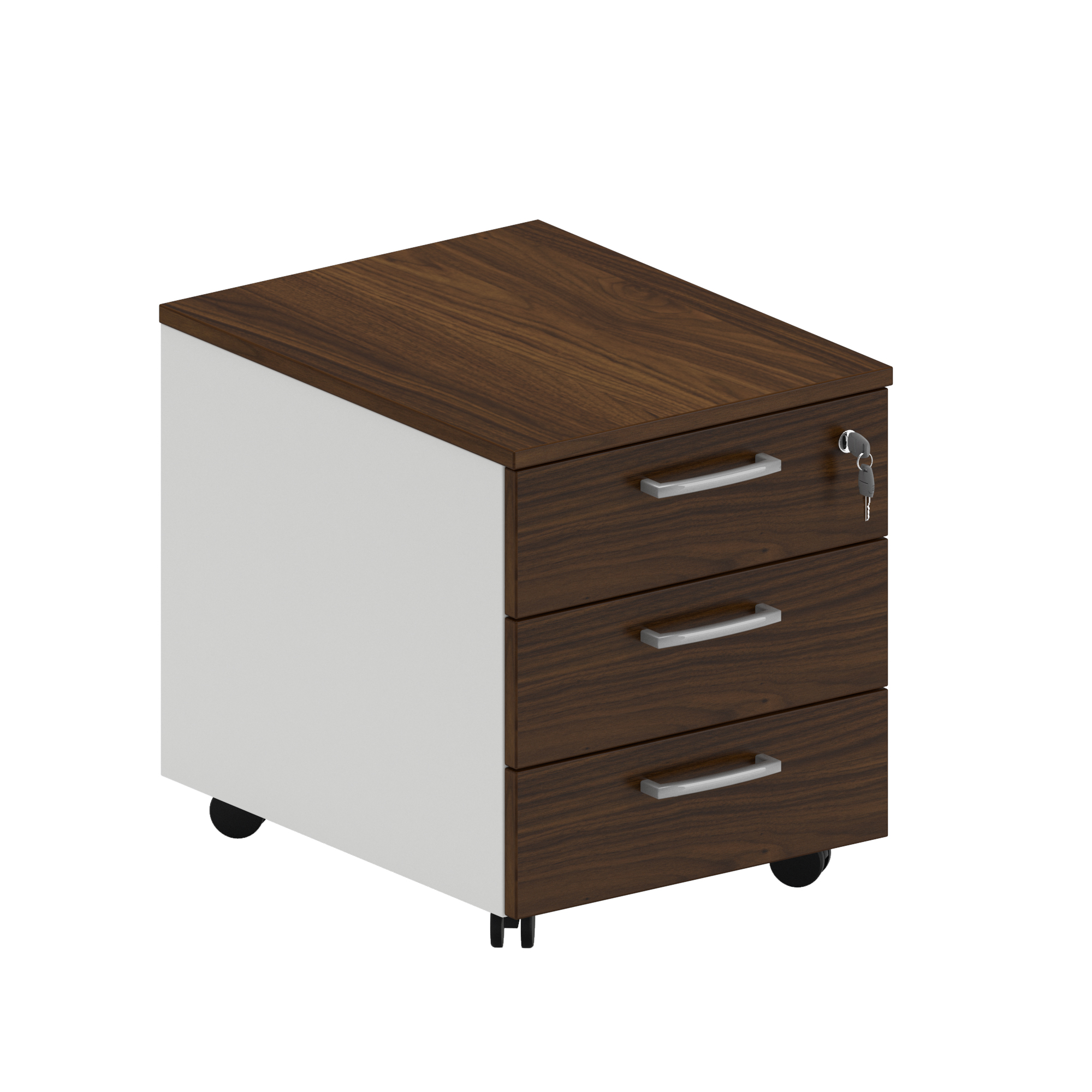 Cassettiera da ufficio con Rotelle OFFICE, L 42 x P 56 x H 51 cm (Noce Scuro)